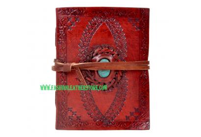 Handmade antique turquoise stone leather journal embossed sketchbook & diary